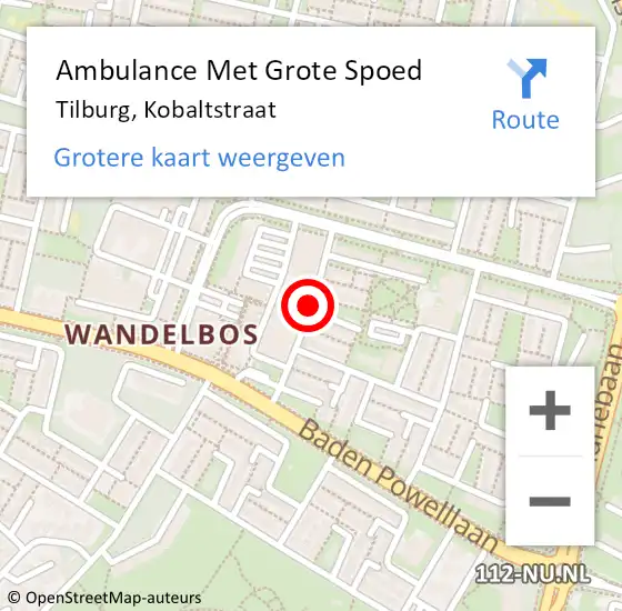 Locatie op kaart van de 112 melding: Ambulance Met Grote Spoed Naar Tilburg, Kobaltstraat op 16 maart 2019 18:14