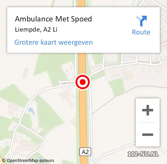 Locatie op kaart van de 112 melding: Ambulance Met Spoed Naar Liempde, A2 Re op 16 maart 2019 18:20