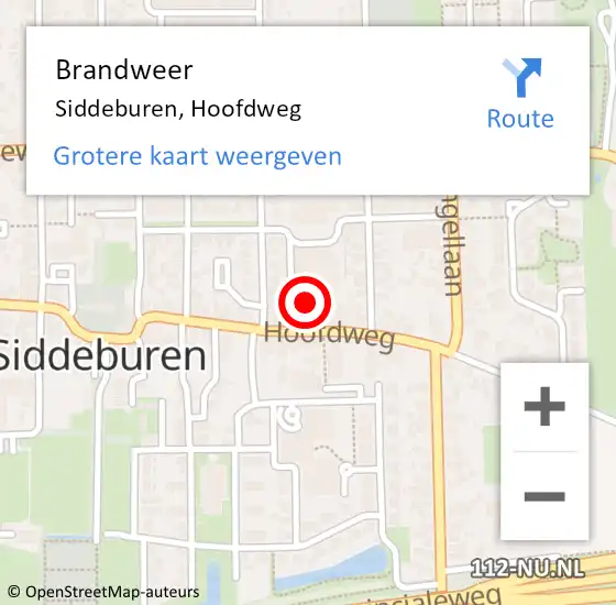 Locatie op kaart van de 112 melding: Brandweer Siddeburen, Hoofdweg op 16 maart 2019 18:25