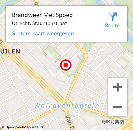 Locatie op kaart van de 112 melding: Brandweer Met Spoed Naar Utrecht, Stauntonstraat op 16 maart 2019 18:43