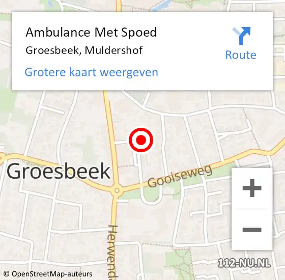 Locatie op kaart van de 112 melding: Ambulance Met Spoed Naar Groesbeek, Muldershof op 16 maart 2019 19:53