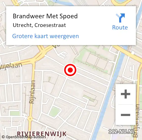 Locatie op kaart van de 112 melding: Brandweer Met Spoed Naar Utrecht, Croesestraat op 16 maart 2019 21:23