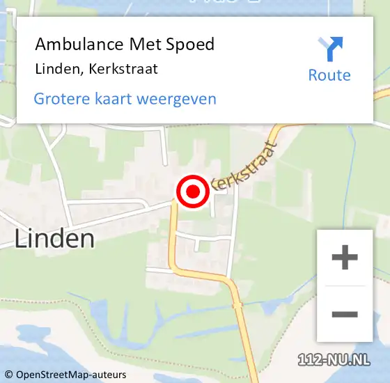 Locatie op kaart van de 112 melding: Ambulance Met Spoed Naar Linden, Kerkstraat op 16 maart 2019 21:43