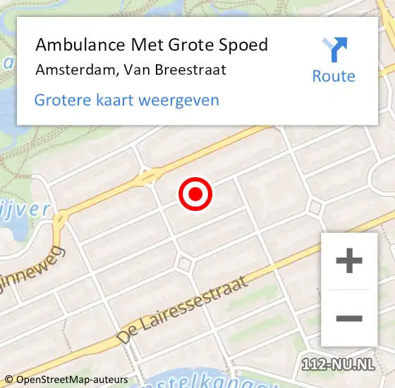 Locatie op kaart van de 112 melding: Ambulance Met Grote Spoed Naar Amsterdam, Van Breestraat op 16 maart 2019 22:41