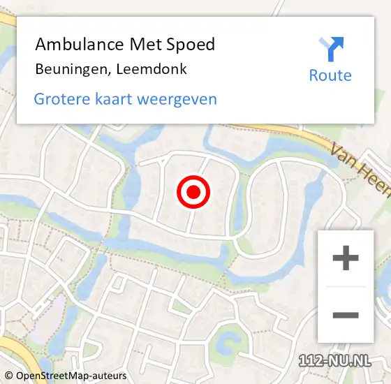 Locatie op kaart van de 112 melding: Ambulance Met Spoed Naar Beuningen, Leemdonk op 16 maart 2019 22:49