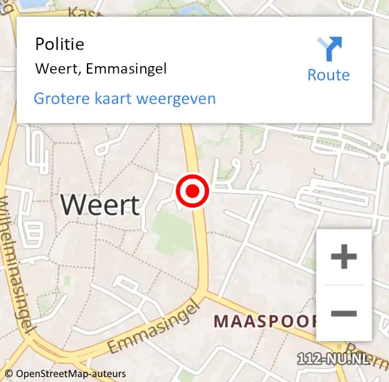 Locatie op kaart van de 112 melding: Politie Weert, Emmasingel op 16 maart 2019 22:58