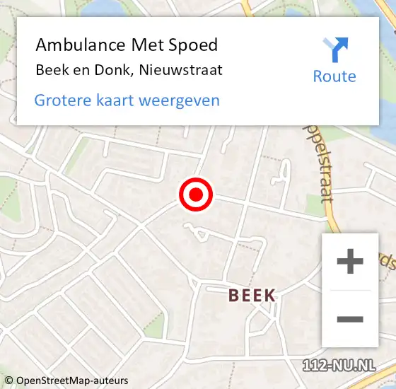 Locatie op kaart van de 112 melding: Ambulance Met Spoed Naar Beek en Donk, Nieuwstraat op 17 maart 2019 04:43