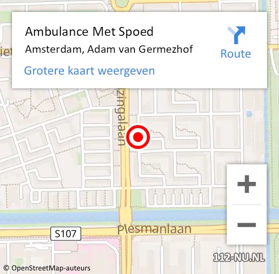Locatie op kaart van de 112 melding: Ambulance Met Spoed Naar Amsterdam, Adam van Germezhof op 17 maart 2019 04:55