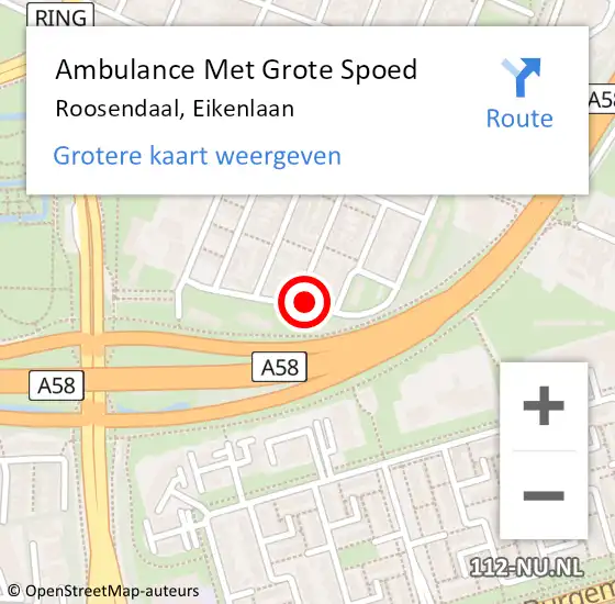 Locatie op kaart van de 112 melding: Ambulance Met Grote Spoed Naar Roosendaal, Eikenlaan op 17 maart 2019 05:29