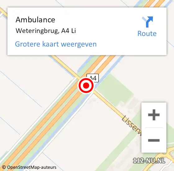 Locatie op kaart van de 112 melding: Ambulance Weteringbrug, A4 Li op 17 maart 2019 05:40