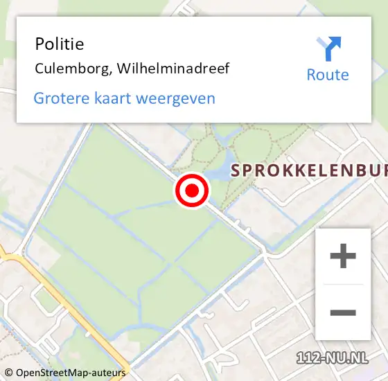 Locatie op kaart van de 112 melding: Politie Culemborg, Wilhelminadreef op 17 maart 2019 08:23