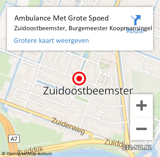 Locatie op kaart van de 112 melding: Ambulance Met Grote Spoed Naar Zuidoostbeemster, Burgemeester Koopmansingel op 17 maart 2019 08:54