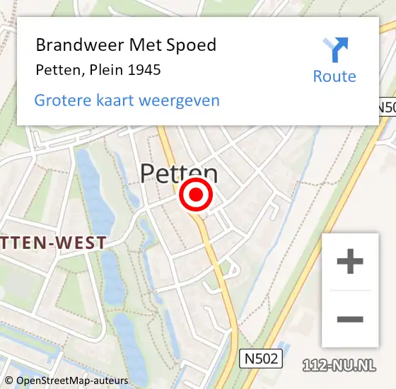 Locatie op kaart van de 112 melding: Brandweer Met Spoed Naar Petten, Plein 1945 op 17 maart 2019 09:06