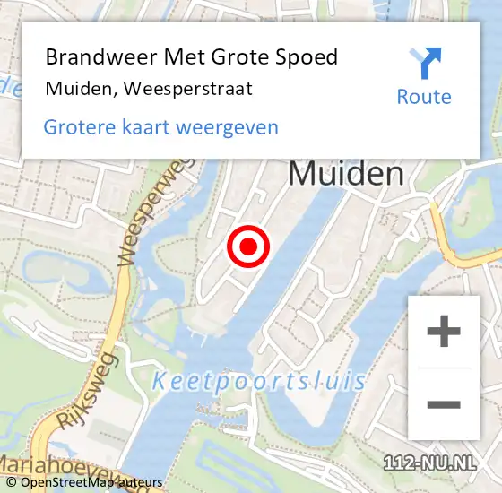 Locatie op kaart van de 112 melding: Brandweer Met Grote Spoed Naar Muiden, Weesperstraat op 17 maart 2019 09:34