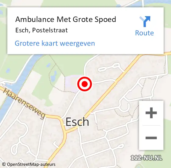 Locatie op kaart van de 112 melding: Ambulance Met Grote Spoed Naar Esch, Postelstraat op 17 maart 2019 09:57