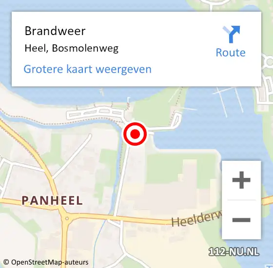 Locatie op kaart van de 112 melding: Brandweer Heel, Bosmolenweg op 17 maart 2019 10:19