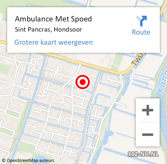 Locatie op kaart van de 112 melding: Ambulance Met Spoed Naar Sint Pancras, Hondsoor op 17 maart 2019 10:24