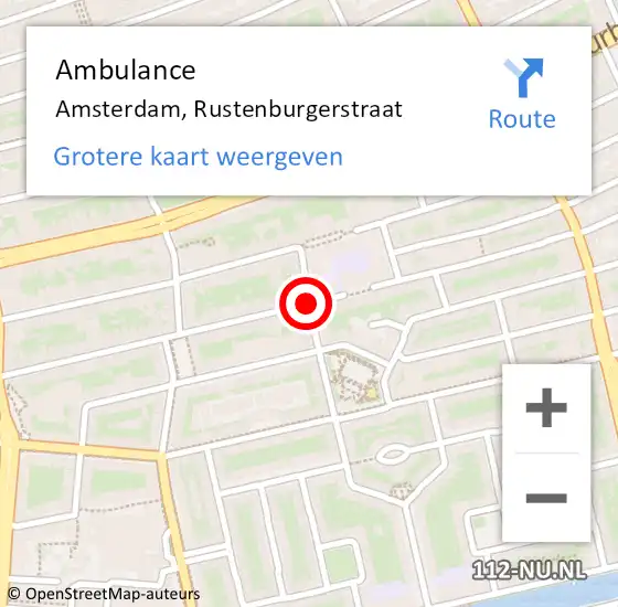 Locatie op kaart van de 112 melding: Ambulance Amsterdam, Rustenburgerstraat op 17 maart 2019 10:51