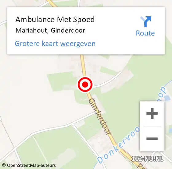 Locatie op kaart van de 112 melding: Ambulance Met Spoed Naar Mariahout, Ginderdoor op 17 maart 2019 11:33