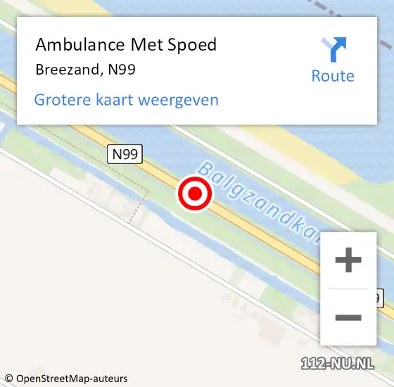 Locatie op kaart van de 112 melding: Ambulance Met Spoed Naar Breezand, N99 op 17 maart 2019 13:03