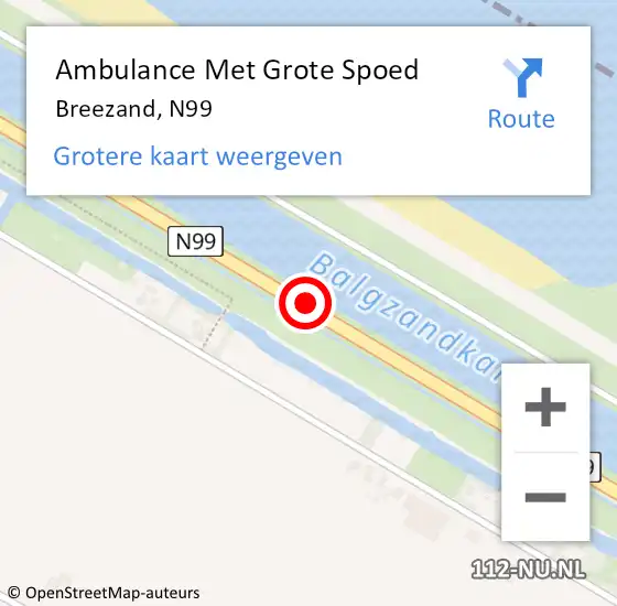 Locatie op kaart van de 112 melding: Ambulance Met Grote Spoed Naar Breezand, N99 op 17 maart 2019 13:05