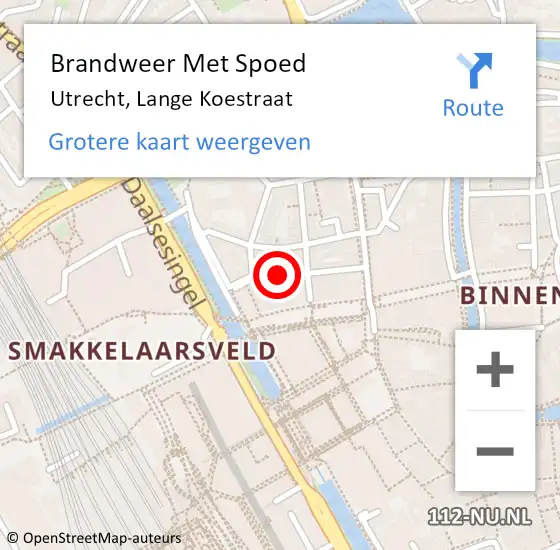 Locatie op kaart van de 112 melding: Brandweer Met Spoed Naar Utrecht, Lange Koestraat op 17 maart 2019 16:30