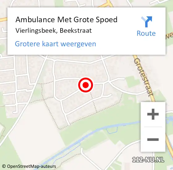 Locatie op kaart van de 112 melding: Ambulance Met Grote Spoed Naar Vierlingsbeek, Beekstraat op 17 maart 2019 18:13