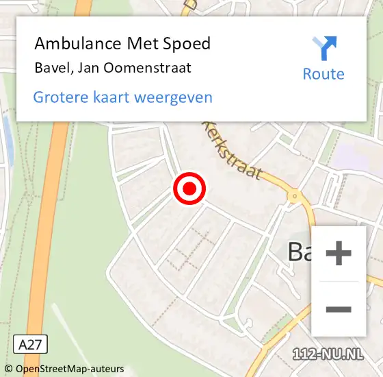 Locatie op kaart van de 112 melding: Ambulance Met Spoed Naar Bavel, Jan Oomenstraat op 17 maart 2019 23:11