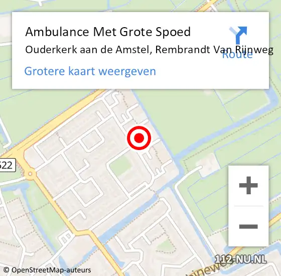 Locatie op kaart van de 112 melding: Ambulance Met Grote Spoed Naar Ouderkerk aan de Amstel, Rembrandt Van Rijnweg op 18 maart 2019 06:43