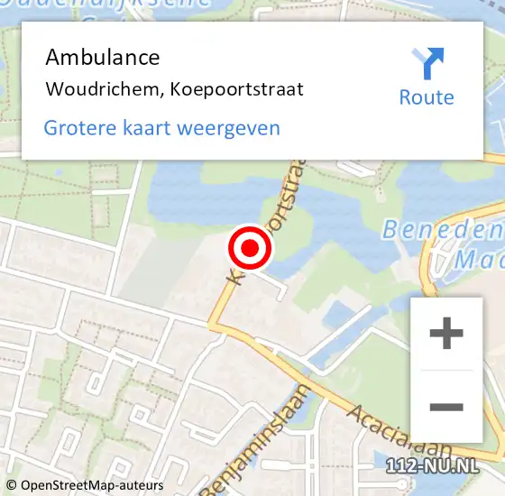 Locatie op kaart van de 112 melding: Ambulance Woudrichem, Koepoortstraat op 18 maart 2019 08:34