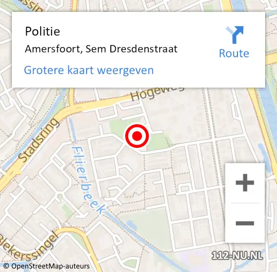 Locatie op kaart van de 112 melding: Politie Amersfoort, Sem Dresdenstraat op 18 maart 2019 09:06