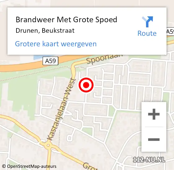 Locatie op kaart van de 112 melding: Brandweer Met Grote Spoed Naar Drunen, Beukstraat op 18 maart 2019 09:27