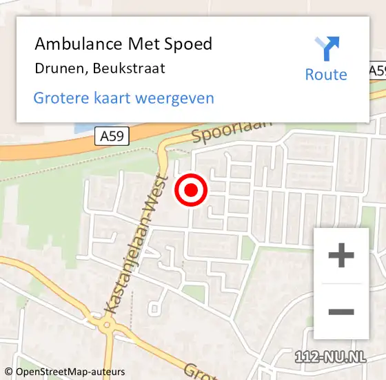 Locatie op kaart van de 112 melding: Ambulance Met Spoed Naar Drunen, Beukstraat op 18 maart 2019 09:53