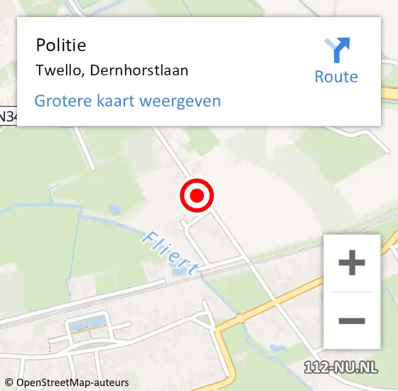 Locatie op kaart van de 112 melding: Politie Twello, Dernhorstlaan op 18 maart 2019 10:34