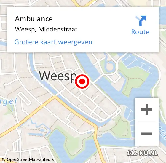 Locatie op kaart van de 112 melding: Ambulance Weesp, Middenstraat op 26 maart 2014 18:09