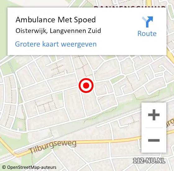 Locatie op kaart van de 112 melding: Ambulance Met Spoed Naar Oisterwijk, Langvennen Zuid op 18 maart 2019 13:46