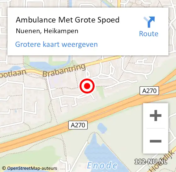 Locatie op kaart van de 112 melding: Ambulance Met Grote Spoed Naar Nuenen, Heikampen op 18 maart 2019 14:21