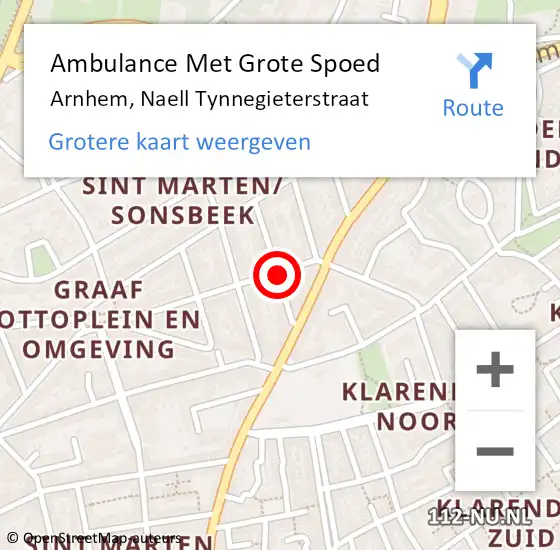 Locatie op kaart van de 112 melding: Ambulance Met Grote Spoed Naar Arnhem, Naell Tynnegieterstraat op 18 maart 2019 15:28