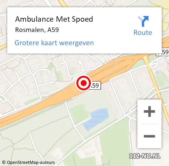 Locatie op kaart van de 112 melding: Ambulance Met Spoed Naar Rosmalen, A59 op 18 maart 2019 17:18