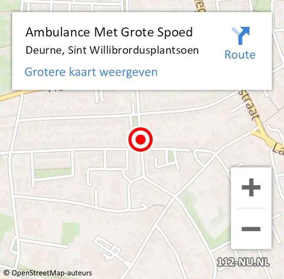 Locatie op kaart van de 112 melding: Ambulance Met Grote Spoed Naar Deurne, Sint Willibrordusplantsoen op 18 maart 2019 17:22