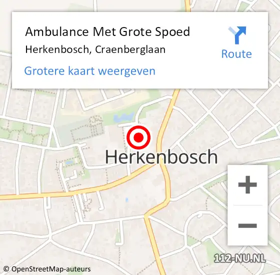 Locatie op kaart van de 112 melding: Ambulance Met Grote Spoed Naar Herkenbosch, Craenberglaan op 18 maart 2019 19:23