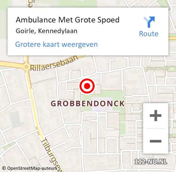 Locatie op kaart van de 112 melding: Ambulance Met Grote Spoed Naar Goirle, Kennedylaan op 18 maart 2019 20:09