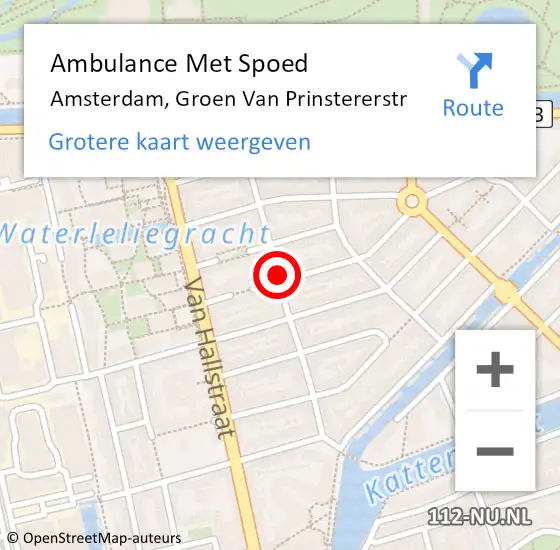 Locatie op kaart van de 112 melding: Ambulance Met Spoed Naar Amsterdam, Groen Van Prinstererstr op 18 maart 2019 20:39