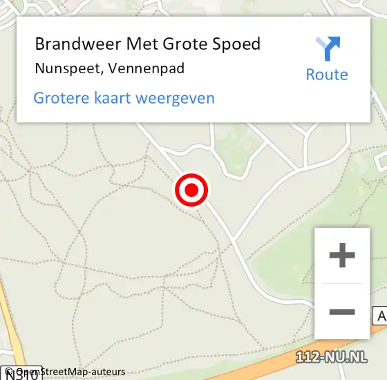 Locatie op kaart van de 112 melding: Brandweer Met Grote Spoed Naar Nunspeet, Vennenpad op 18 maart 2019 23:02