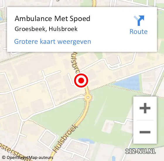 Locatie op kaart van de 112 melding: Ambulance Met Spoed Naar Groesbeek, Hulsbroek op 19 maart 2019 04:30