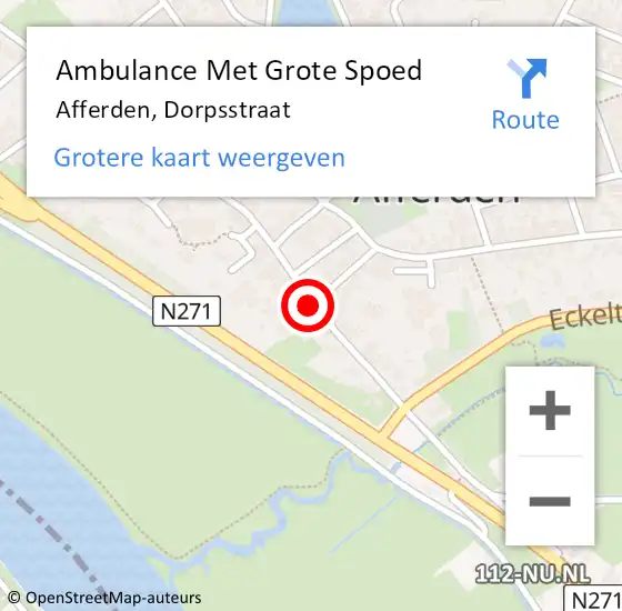 Locatie op kaart van de 112 melding: Ambulance Met Grote Spoed Naar Afferden, Dorpsstraat op 19 maart 2019 07:25