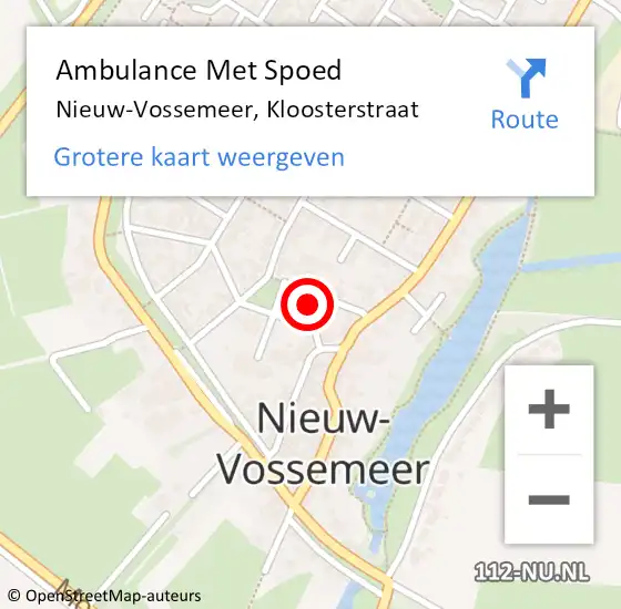 Locatie op kaart van de 112 melding: Ambulance Met Spoed Naar Nieuw-Vossemeer, Kloosterstraat op 26 maart 2014 19:39