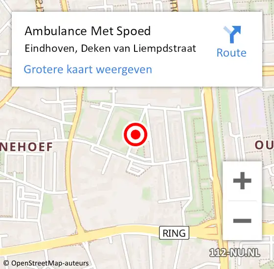 Locatie op kaart van de 112 melding: Ambulance Met Spoed Naar Eindhoven, Deken van Liempdstraat op 19 maart 2019 09:05
