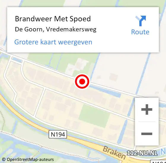 Locatie op kaart van de 112 melding: Brandweer Met Spoed Naar De Goorn, Vredemakersweg op 19 maart 2019 10:52