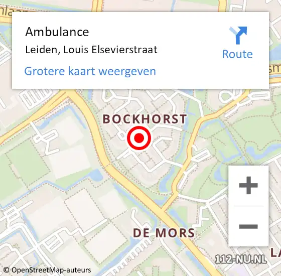 Locatie op kaart van de 112 melding: Ambulance Leiden, Louis Elsevierstraat op 19 maart 2019 11:37